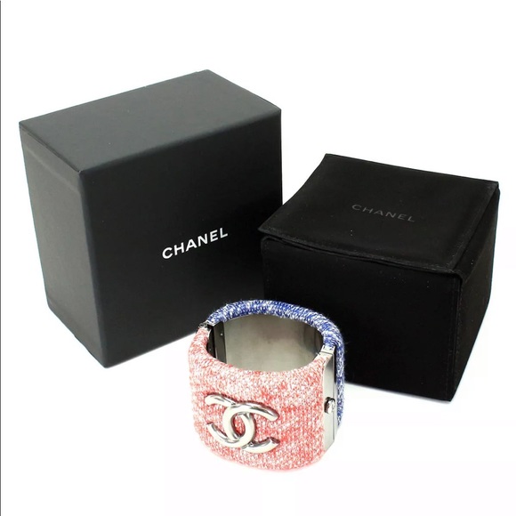 Authentic Chanel Bangle Tweed Red & Blue - Picture 2 of 8